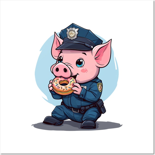 pig eating donut Wall Art by Ninja banana